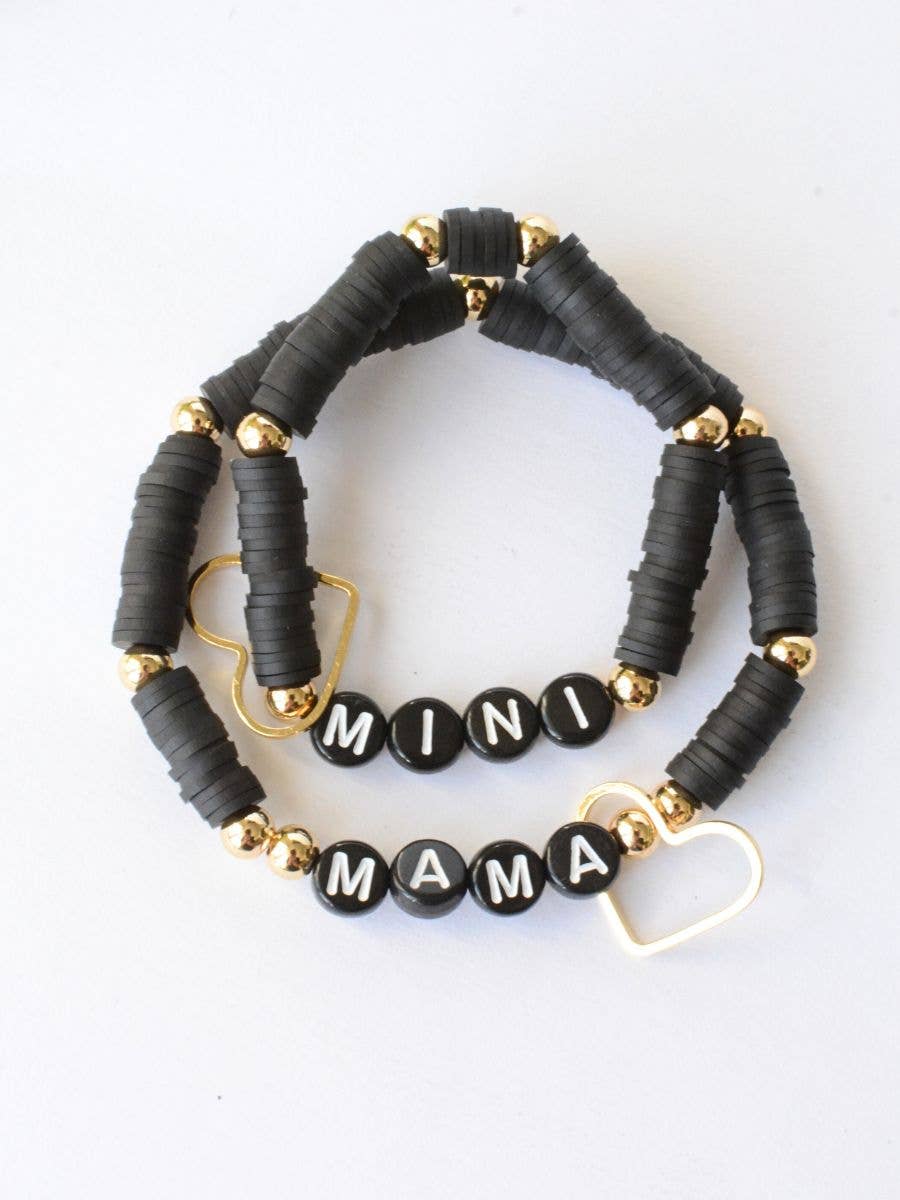 Mama Mini Black Gold Beaded Stretch Bracelet Jewelry Set