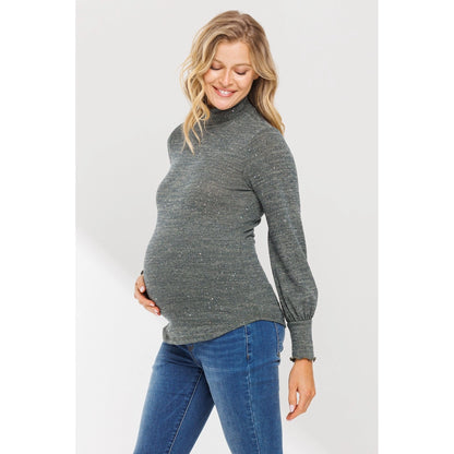 Sequined Evening Maternity Turtle Neck Blouse