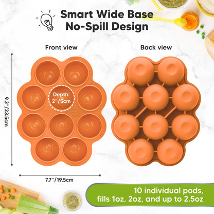 2oz X 10 Pods Prep Silicone Baby Food Freezer Tray with Lid