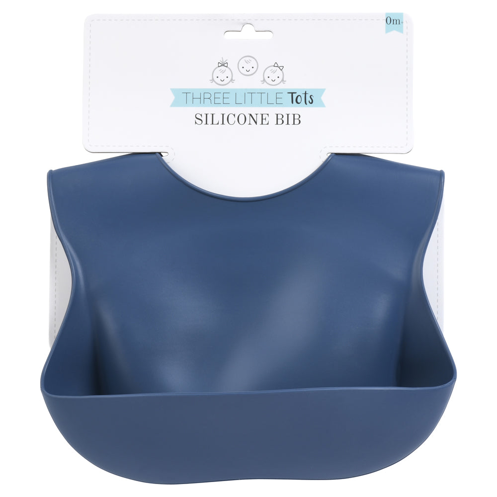 Three Little Tots Dusty Blue Silicone Bib
