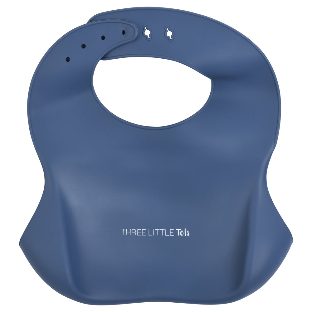 Three Little Tots Dusty Blue Silicone Bib