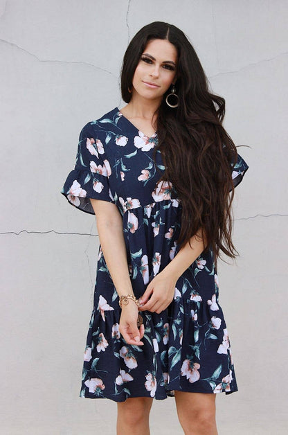 Floral Nursing Dress With Pockets Bell Sleeve