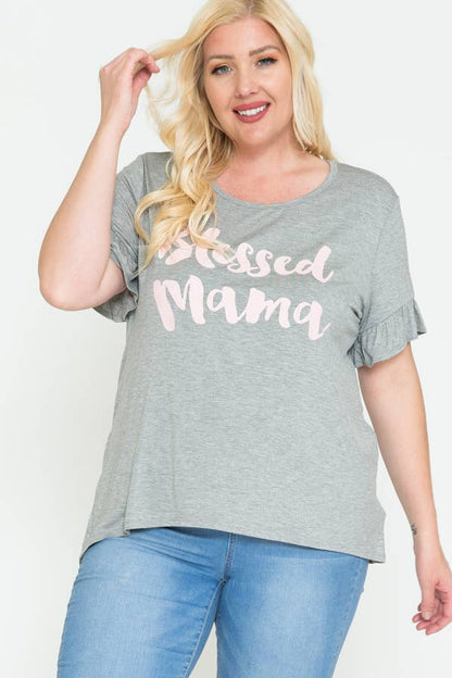 Plus Size Blessed Mama Ruffled Short Sleeve Top