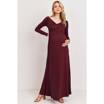 Off Shoulder or Wide V-Neck Maternity Maxi Dress BURGUNDY / SMALL Off Shoulder or Wide V-Neck Maternity Maxi Dress BURGUNDY / SMALL