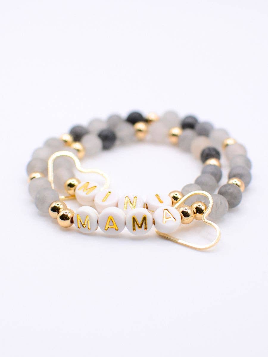 Mama Mini Matching Black Gold Beaded Bracelet Set