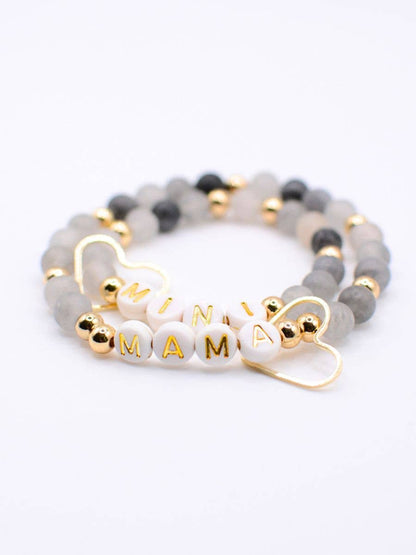 Mama Mini Matching Black Gold Beaded Bracelet Set