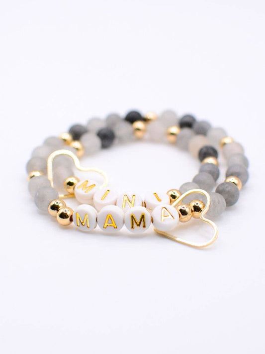 Mama Mini Matching Black Gold Beaded Bracelet Set
