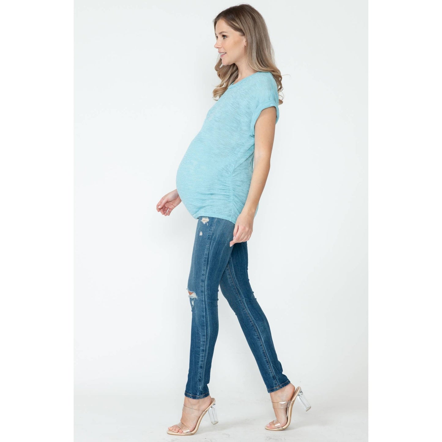 Maternity Side Shirring Ruched Knitted Basic Summer Top
