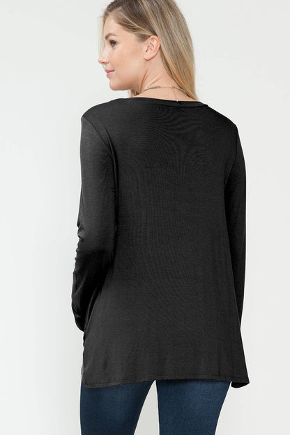 Long Sleeve Top with Front Hem Twist