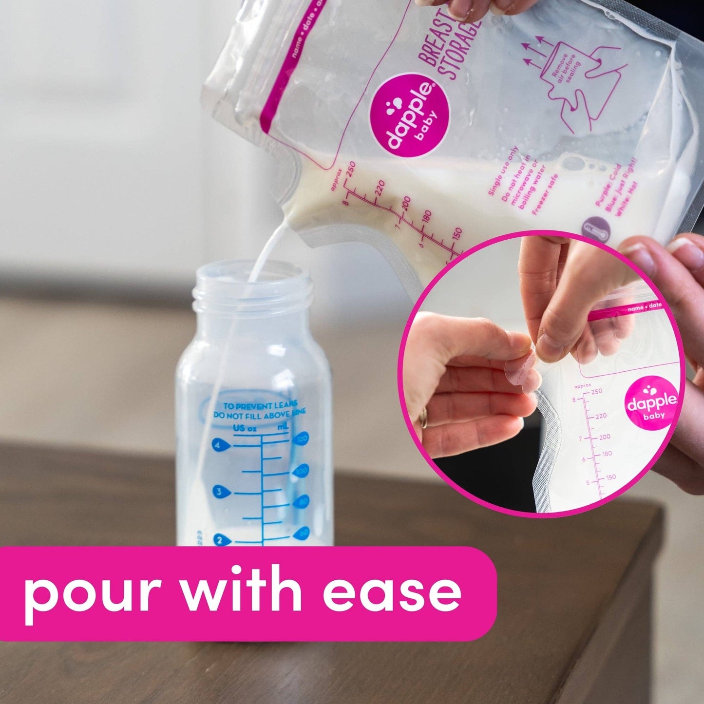 Dapple Baby Breast Milk Storage Easy Pour Bags, 50ct
