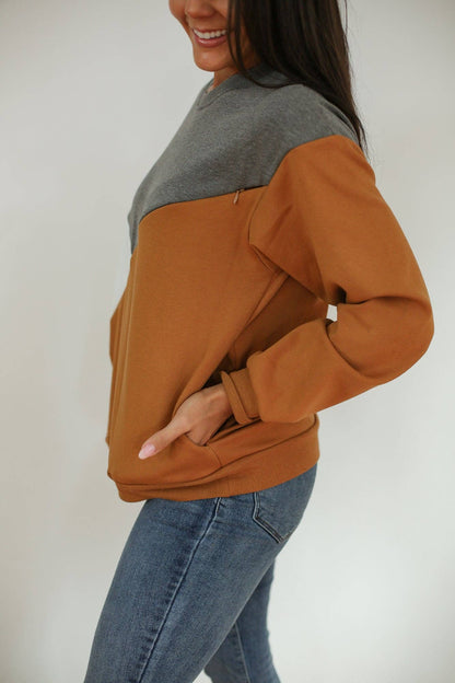 Crewneck Diagonal Zip Breastfeeding Sweatshirt