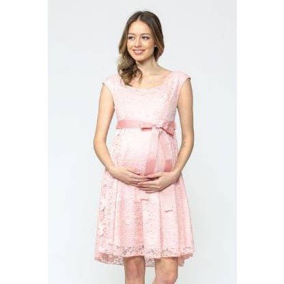 Floral Lace Satin Waist Tie Maternity Dress