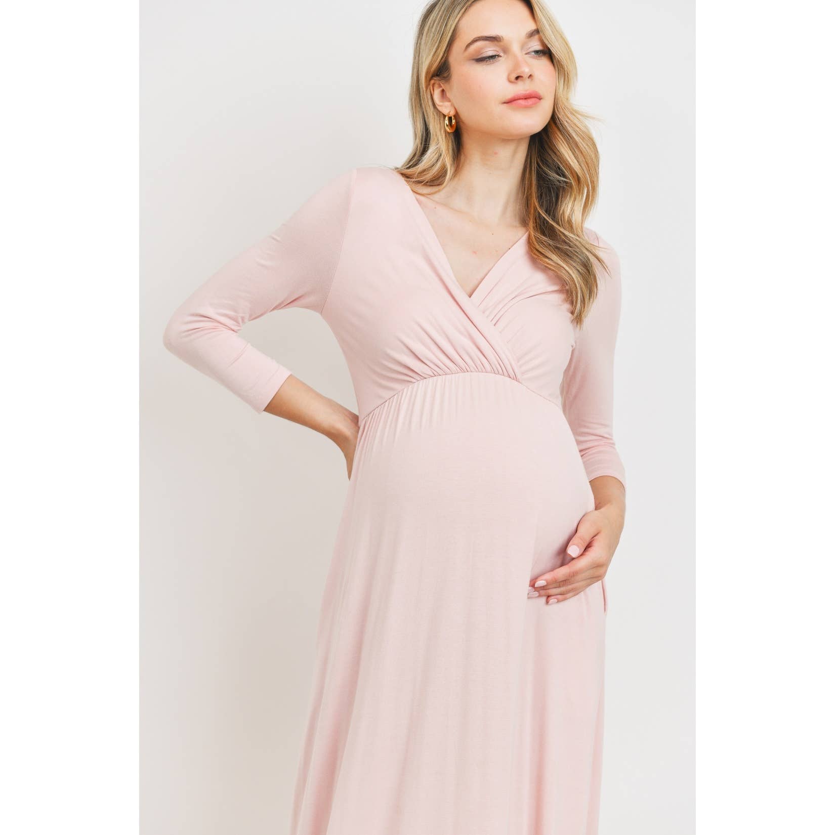 maxi dress quarter sleeve Surplice Quarter Sleeve Nursing Maxi Dress