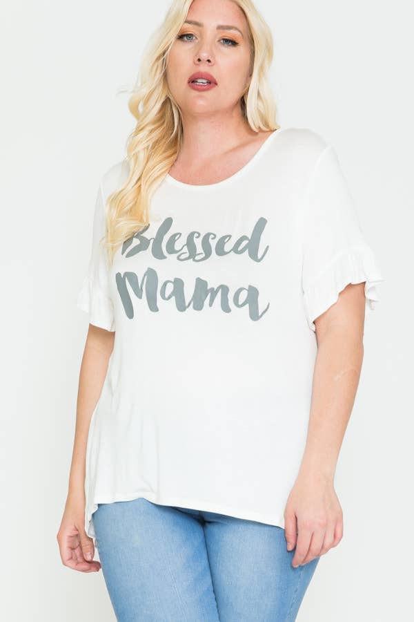 Plus Size Blessed Mama Ruffled Short Sleeve Top