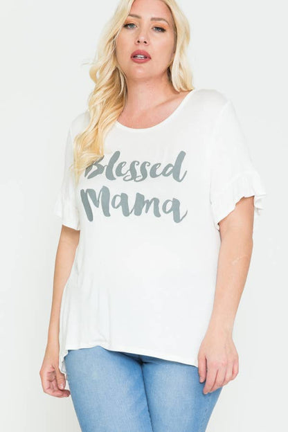 Plus Size Blessed Mama Ruffled Short Sleeve Top