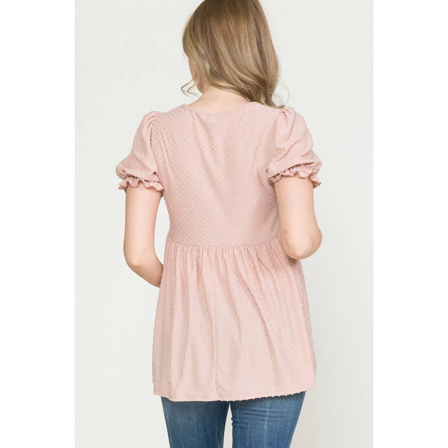 Puff Sleeve Babydoll Ruched Top