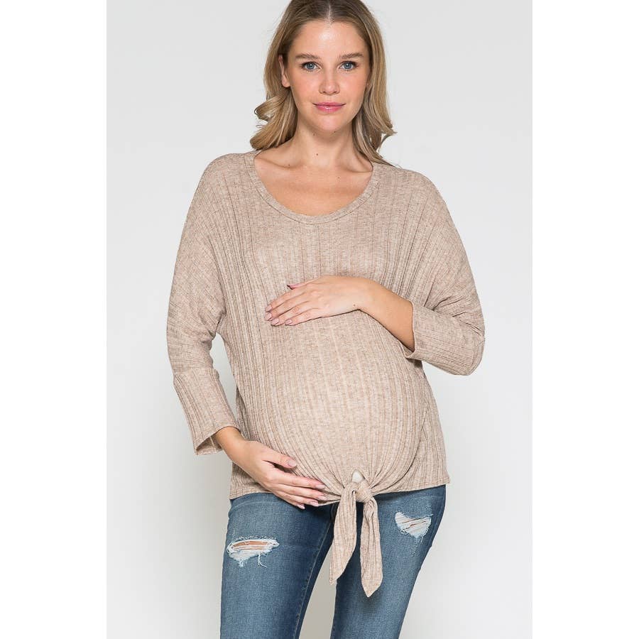 Round Neck Front Tie Ribbed Sweater