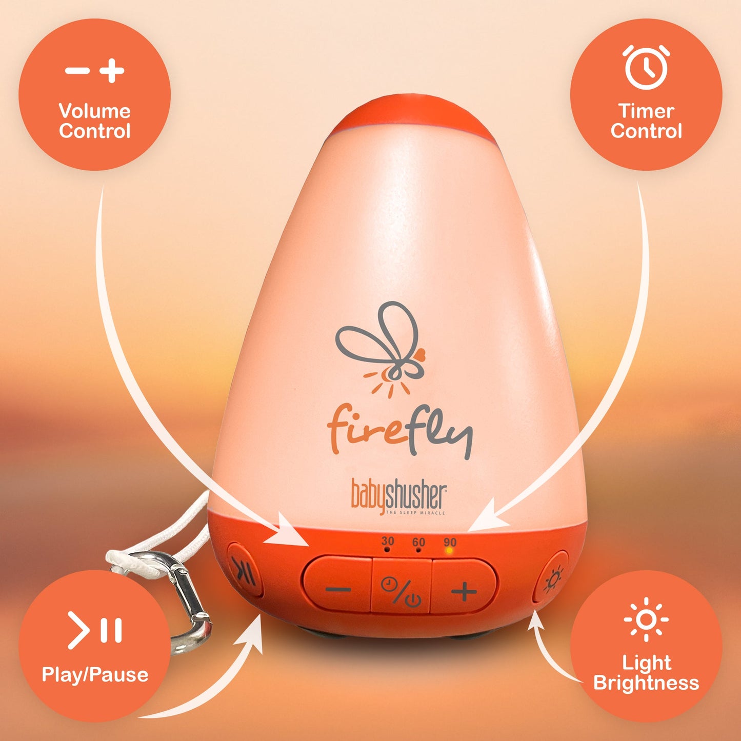 Shusher Firefly Portable Baby Sound Machine + Shushie Pacifier 2-Pack Bundle