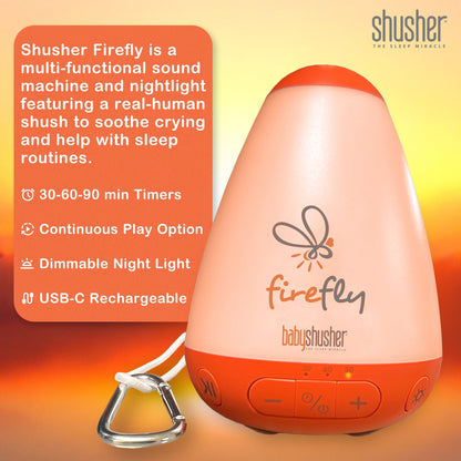 Shusher Firefly Portable Baby Sound Machine + Shushie Pacifier 2-Pack Bundle