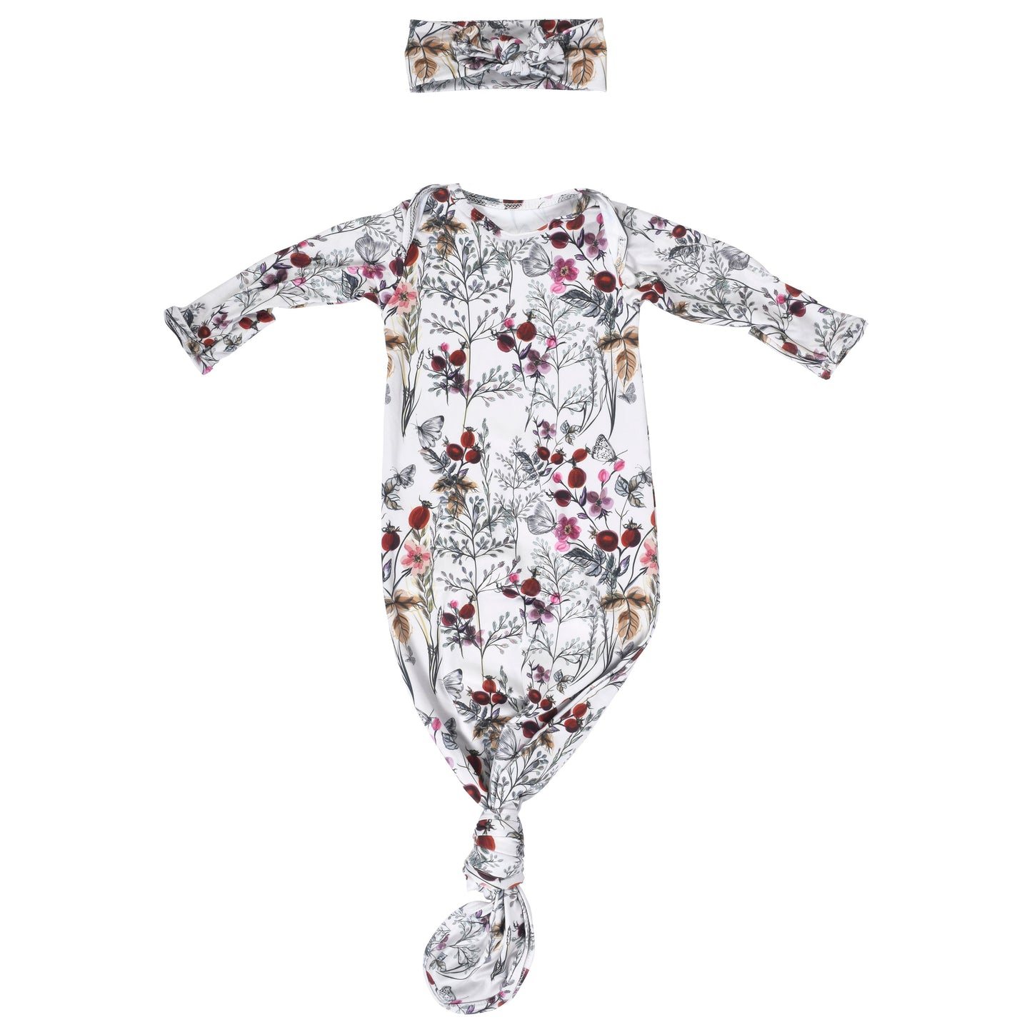 Three Little Tots Floral Newborn Knotted Baby Gown