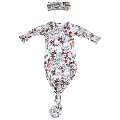 Three Little Tots Floral Newborn Knotted Baby Gown