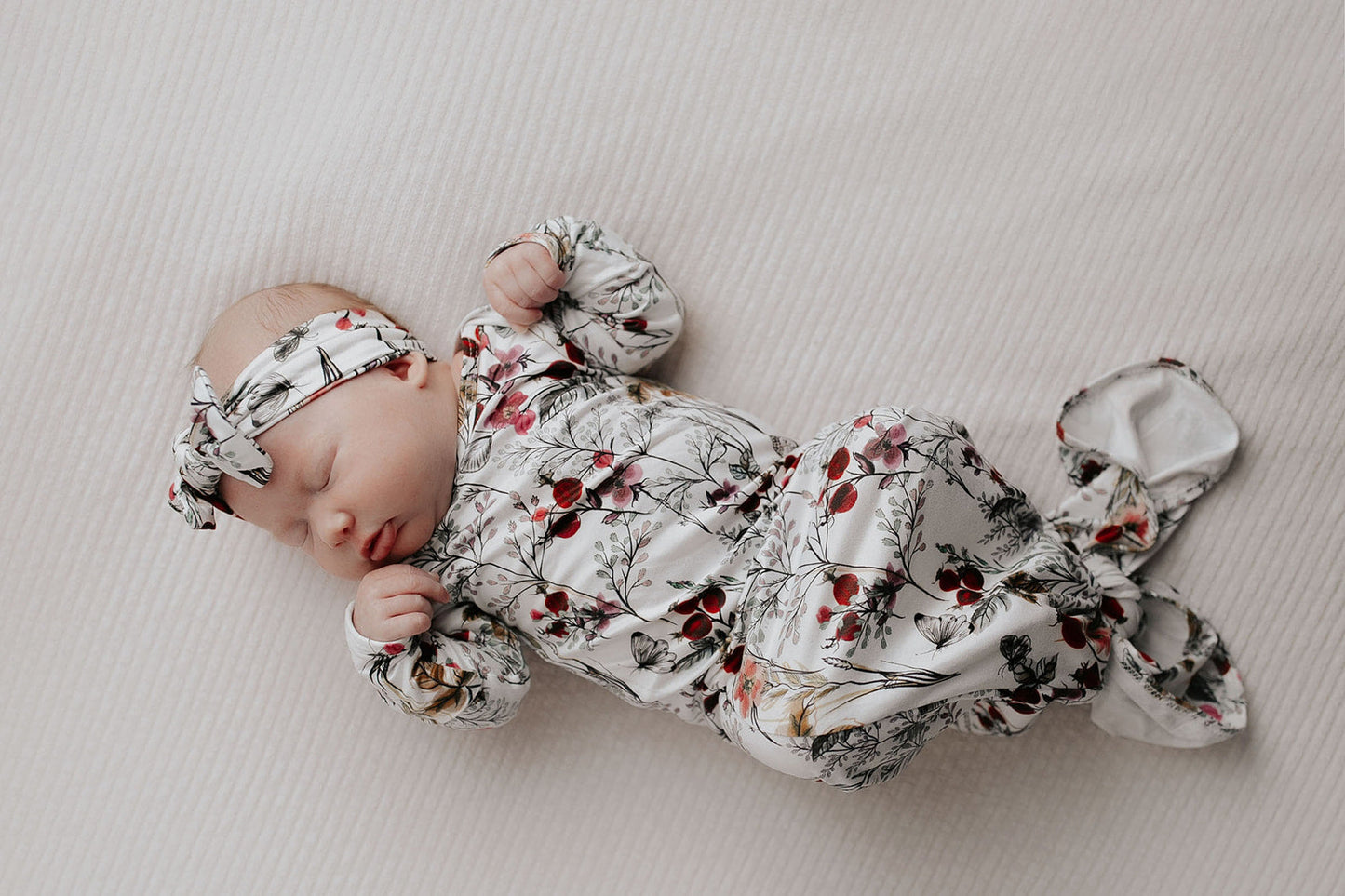 Three Little Tots Floral Newborn Knotted Baby Gown
