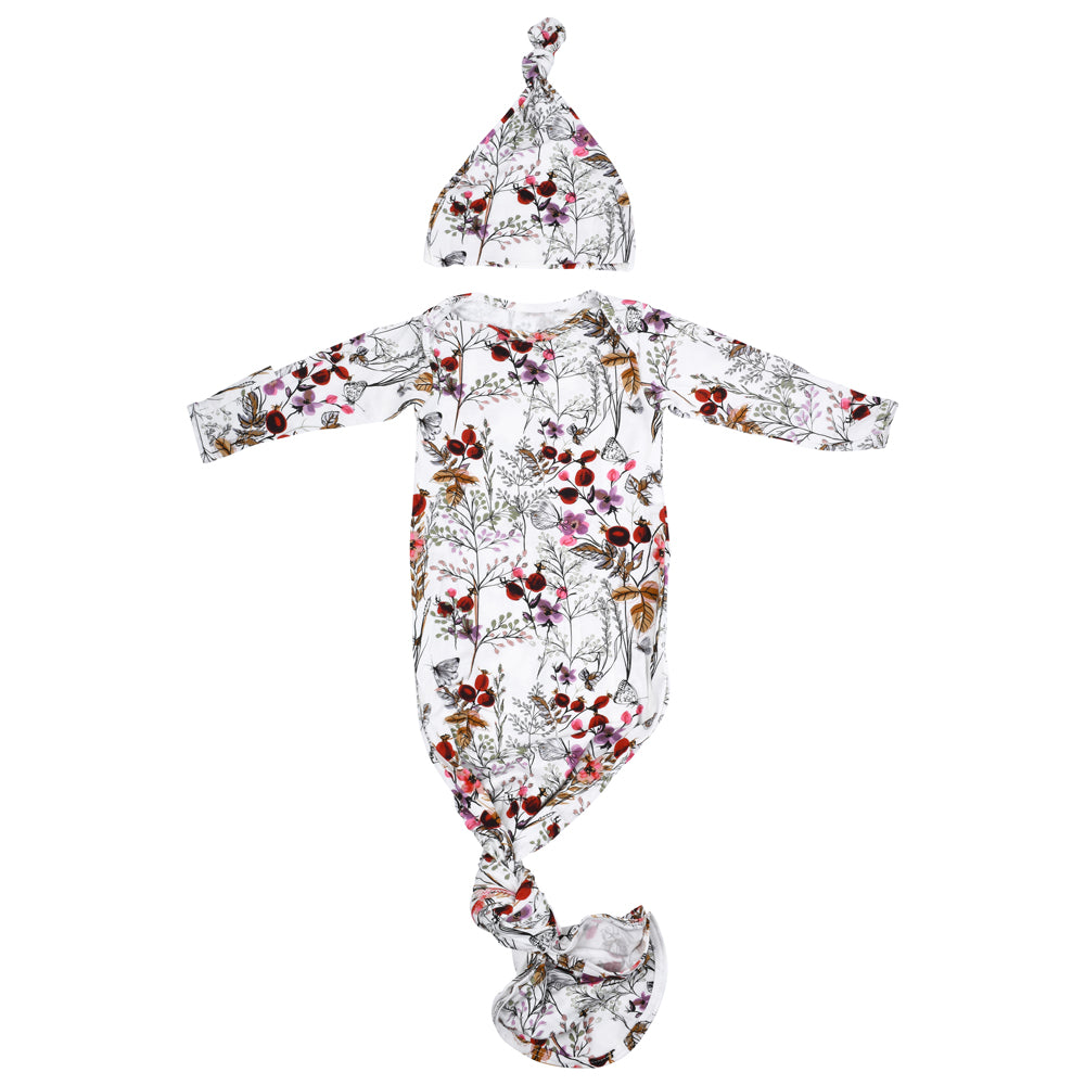 Three Little Tots Floral Newborn Knotted Baby Gown