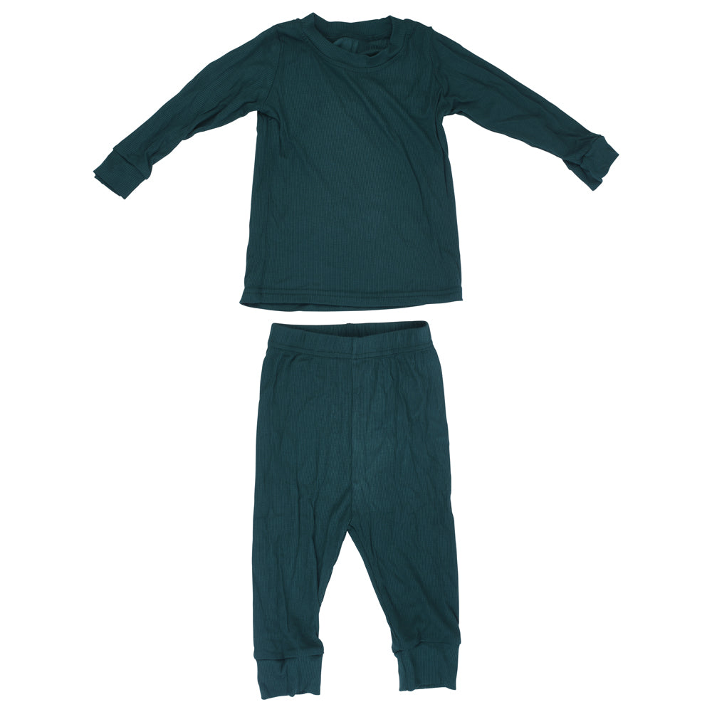 Three Little Tots Ribbed Forest Green Jammies