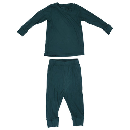 Three Little Tots Ribbed Forest Green Jammies