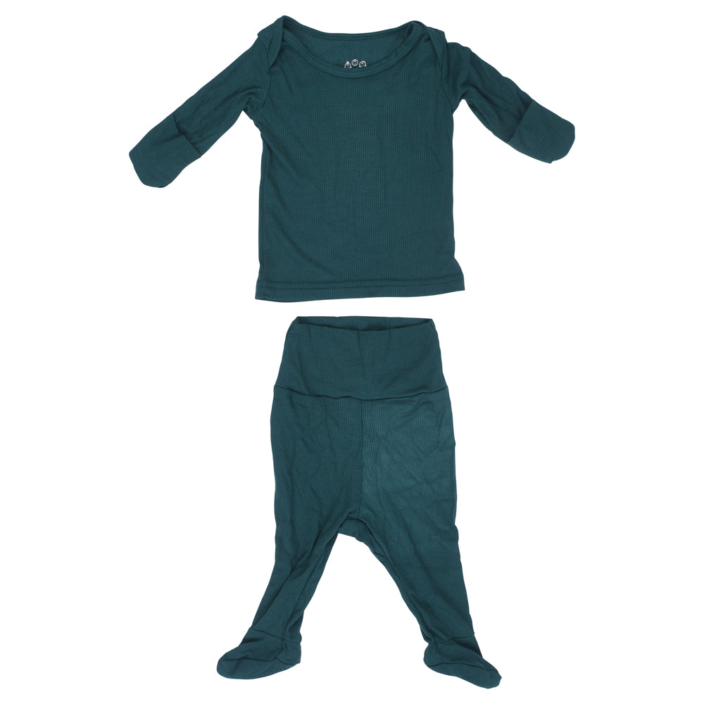 Three Little Tots Ribbed Forest Green Jammies