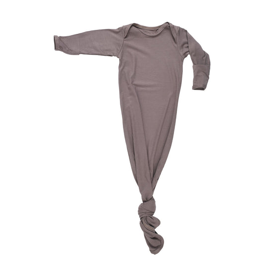 Three Little Tots Cocoa Brown Ribbed Knotted Newborn Baby Gown