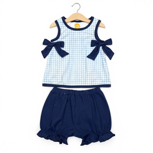 The Little Lemons Company Classic Navy Gingham Bloomer Set