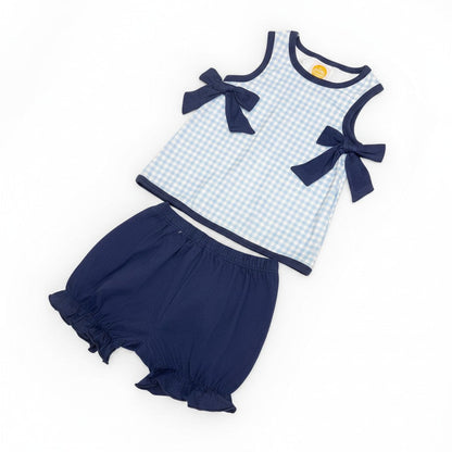 The Little Lemons Company Classic Navy Gingham Bloomer Set