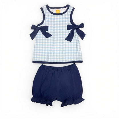 The Little Lemons Company Classic Navy Gingham Bloomer Set
