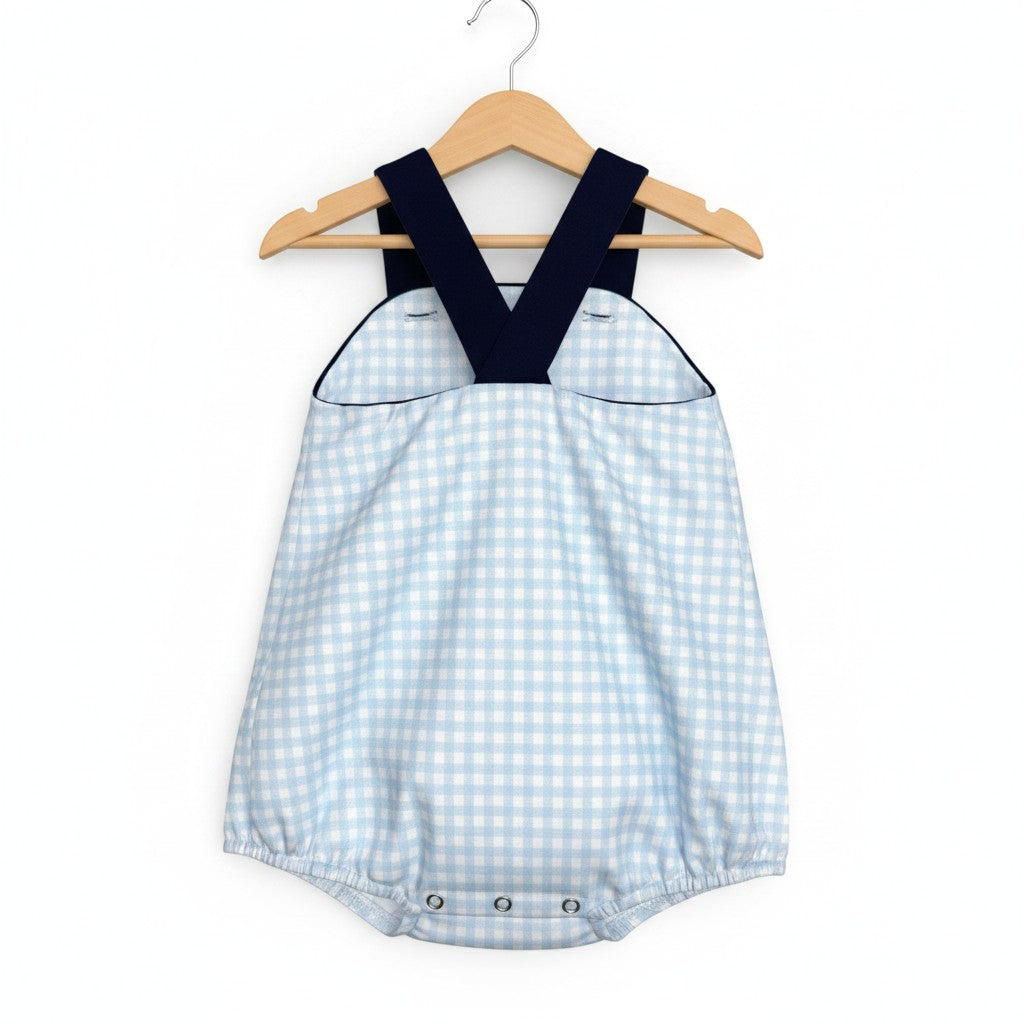 The Little Lemons Company Classic Navy Gingham Bubble Romper