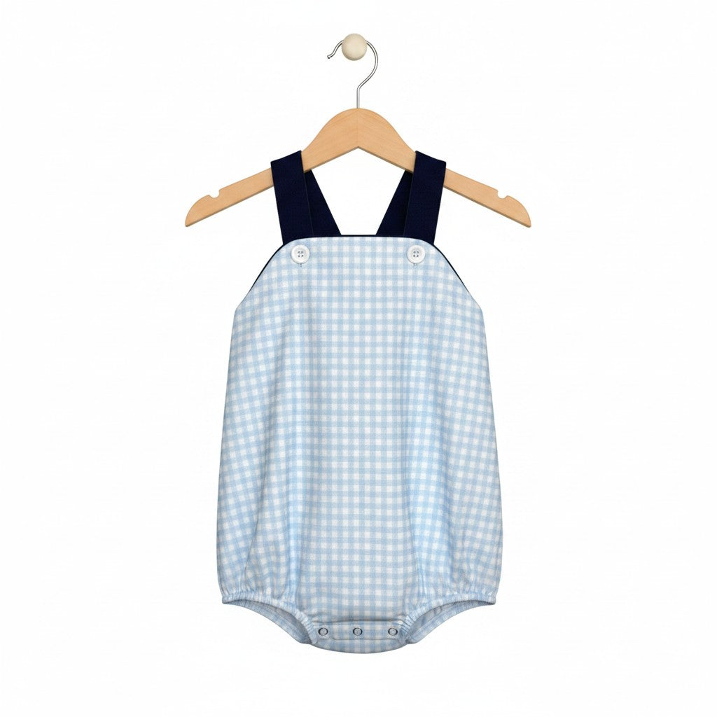 The Little Lemons Company Classic Navy Gingham Bubble Romper