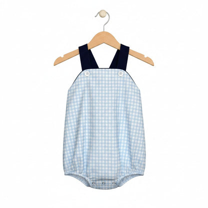 The Little Lemons Company Classic Navy Gingham Bubble Romper
