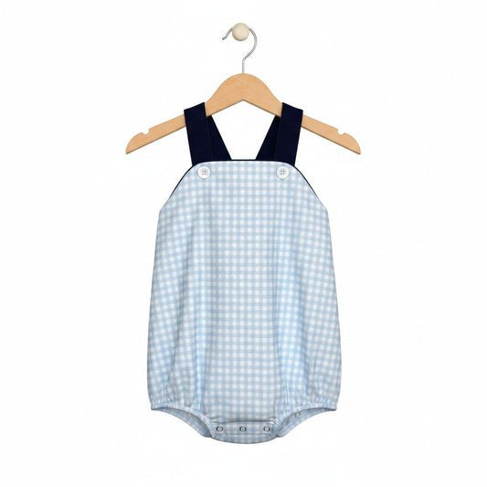 The Little Lemons Company Classic Navy Gingham Bubble Romper