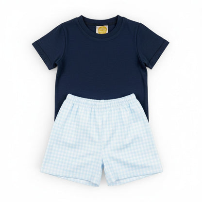 The Little Lemons Company Classic Navy Gingham Boys Set