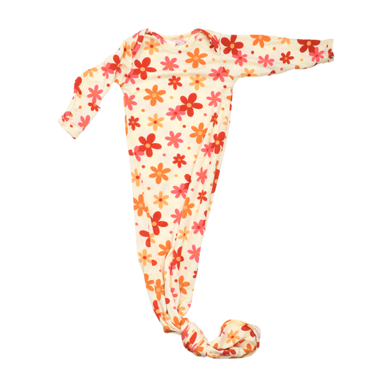 Three Little Tots 70s Groovy Flower Knotted Newborn Baby Gown