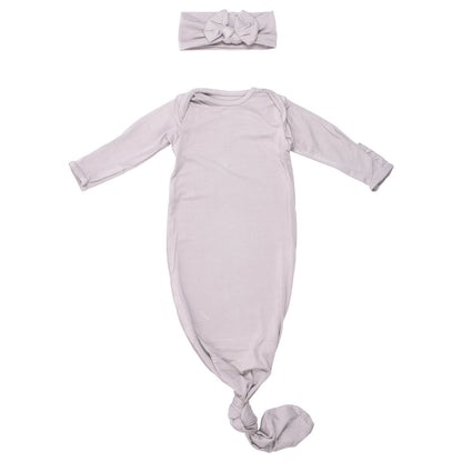Three Little Tots Harbor Mist Neutral Knotted Newborn Baby Gown