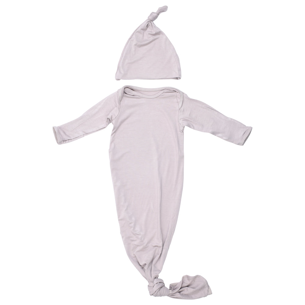 Three Little Tots Harbor Mist Neutral Knotted Newborn Baby Gown