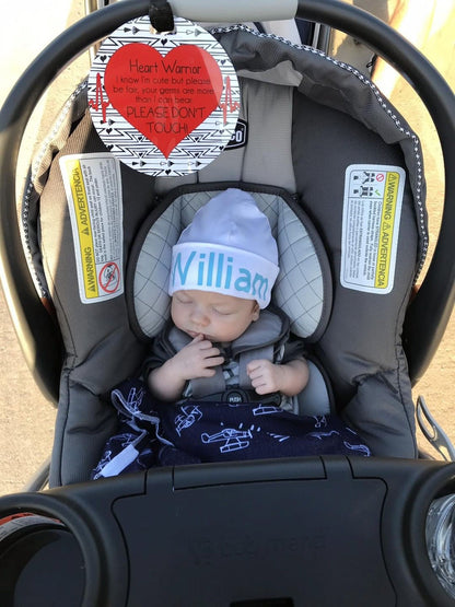 Three Little Tots Heart Warrior No Touching Baby Car Seat Tag