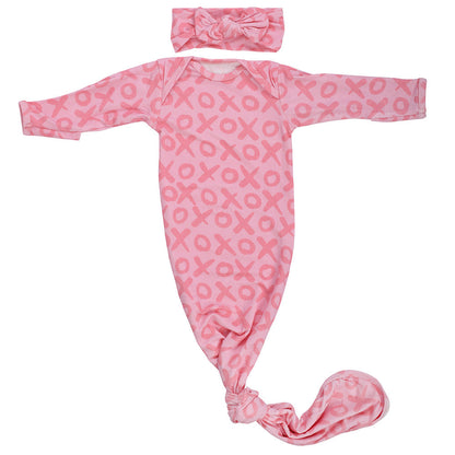 Three Little Tots XOXO Love Valentine's Day Knotted Newborn Baby Gown