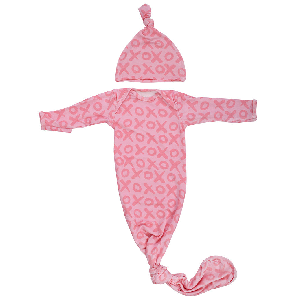 Three Little Tots XOXO Love Valentine's Day Knotted Newborn Baby Gown
