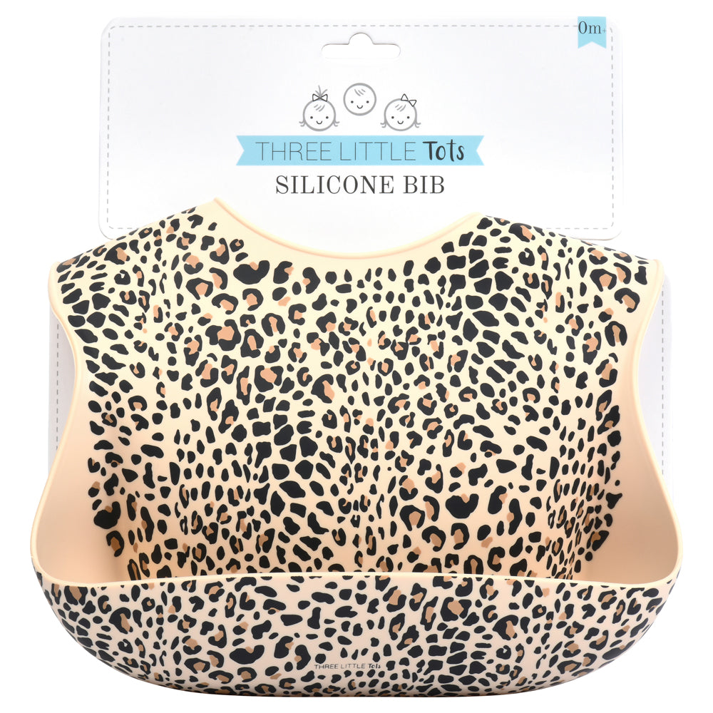 Three Little Tots Leopard Silicone Baby Bib