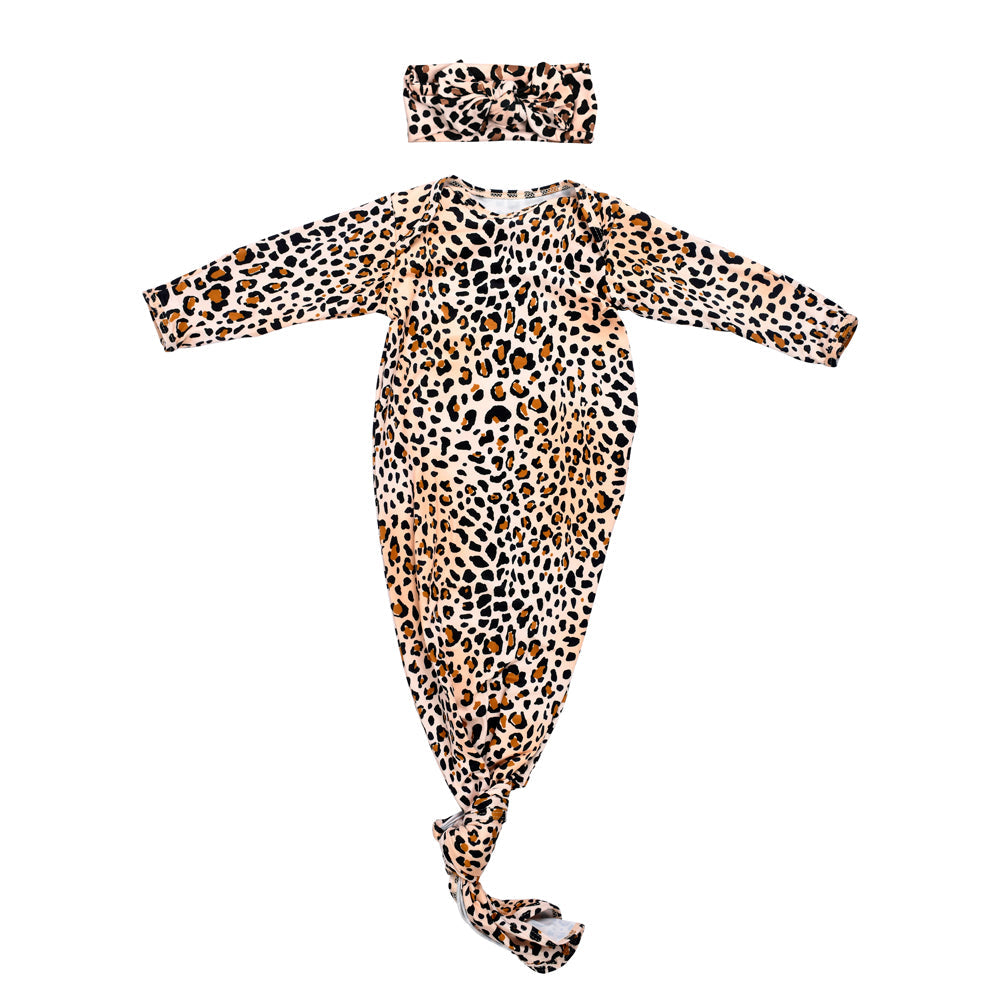 Three Little Tots Leopard Knotted Newborn Baby Gown