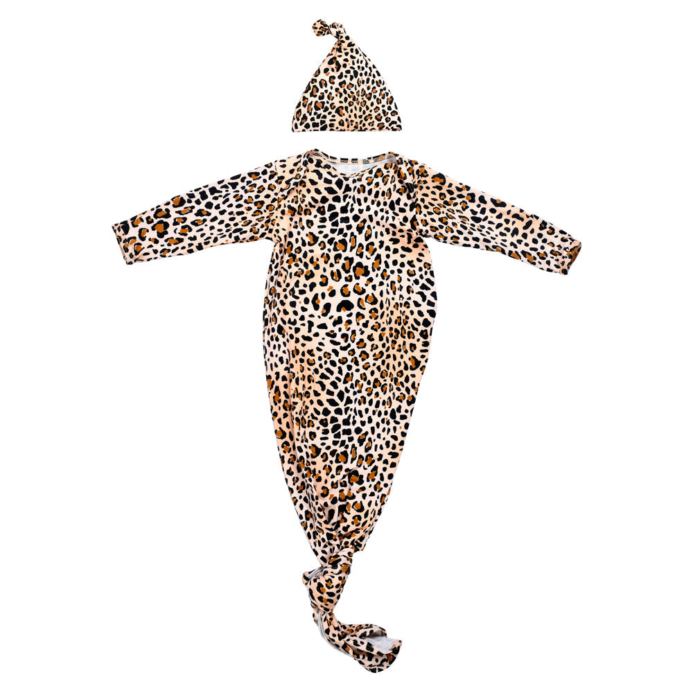 Three Little Tots Leopard Knotted Newborn Baby Gown