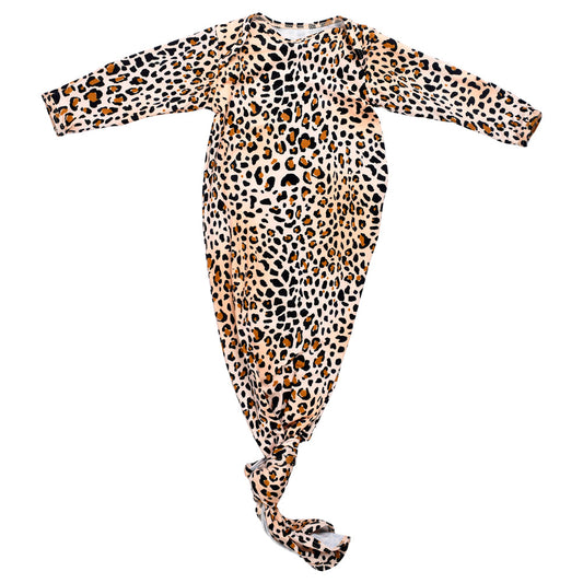 Three Little Tots Leopard Knotted Newborn Baby Gown