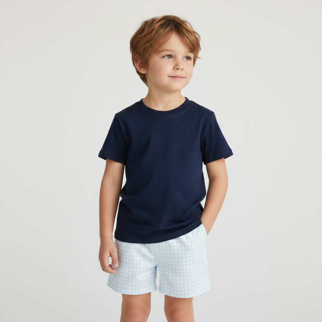 The Little Lemons Company Classic Navy Gingham Boys Set